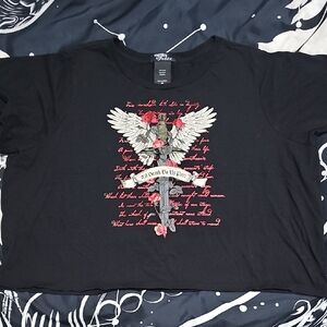 Black Graphic Tee with Red Accents